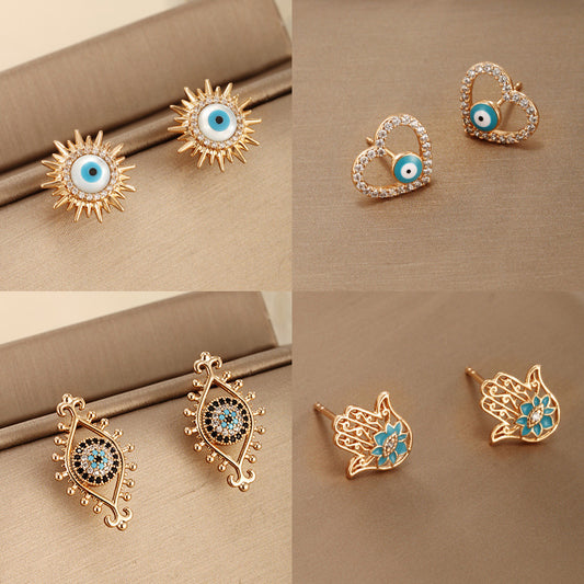 1 pair retro xuping devil's eye plating inlay alloy copper alloy artificial gemstones 18k gold plated ear studs